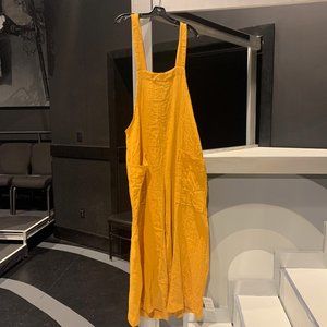 ASOS DESIGN minimal crinkle overalls jumpsuit in mustard